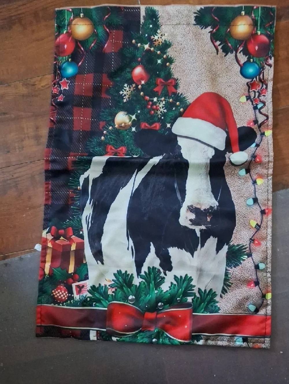Christmas Cow Holiday  Flag - Red, Green, Black, White
